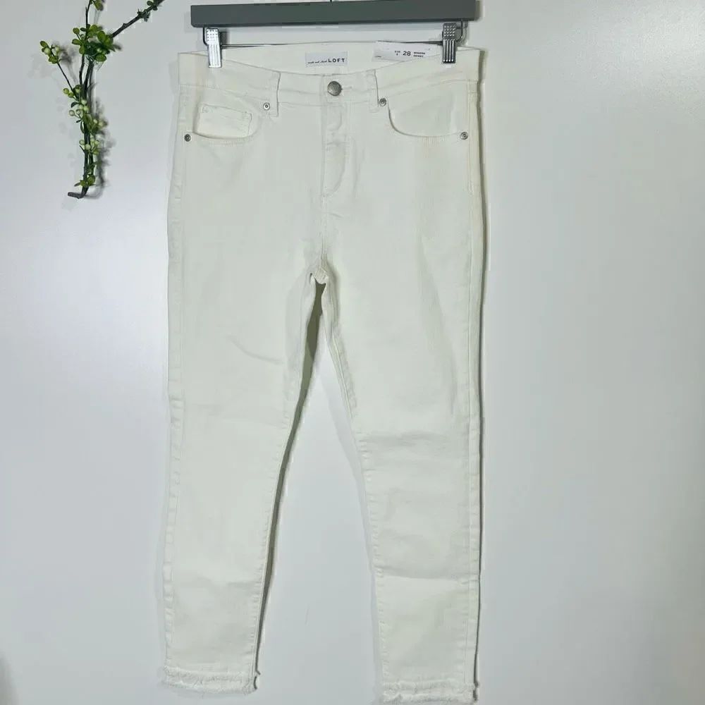 LOFT Modern Skinny White Ankle Crop Jeans Raw Hem NWT